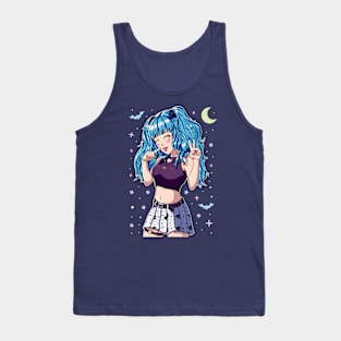 Cute Anime Girl Blue Hair Tank Top